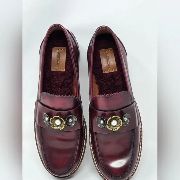 Coach Lenox Loafer In Burgundy With Tea Roses - Picture 5 of 8